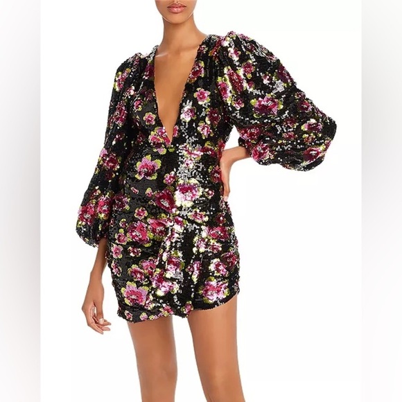 For Love & Lemons Morrison Rose Floral Sequin Mini Dress Size M - Picture 7 of 14